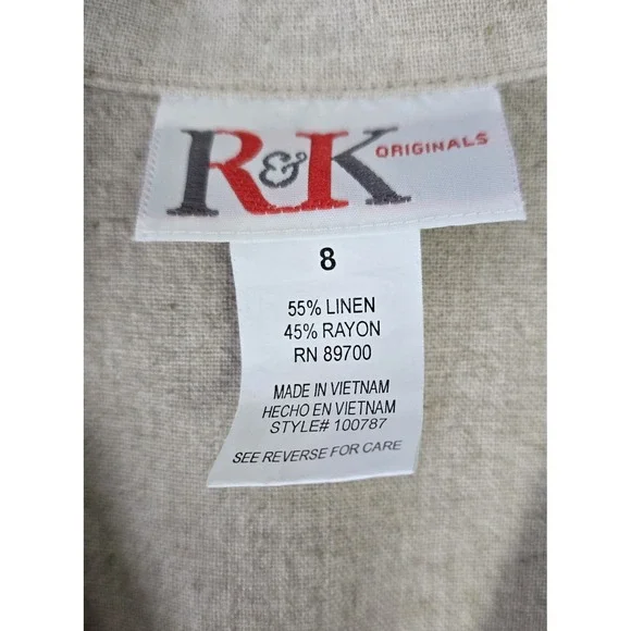 Vtg R&K Originals Women Sz 8 Shift Dress Maxi w/Linen Jacket Black Beige Floral - Picture 6 of 11